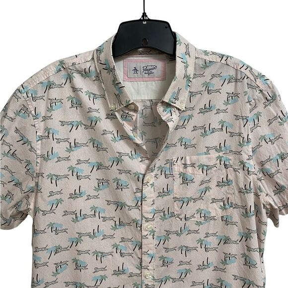 Original Penguin Animal Jungle Button Up Shirt Men's Size L Pink Preppy Summer - Picture 4 of 16